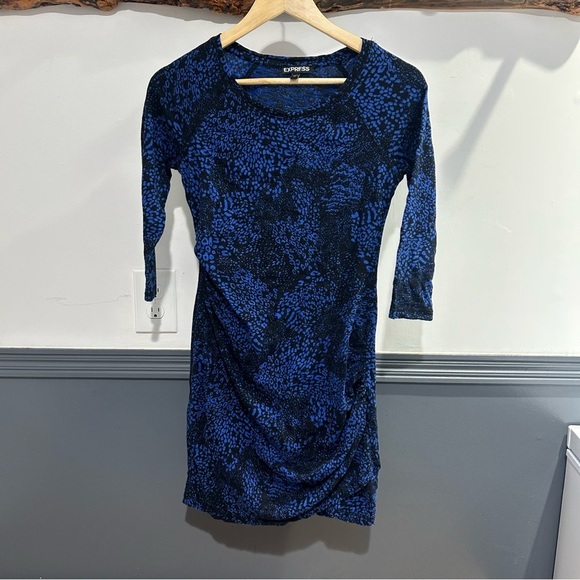 Express Body Con Snake Print Blue and White Mini Dress - Picture 8 of 9